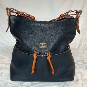 Dooney & Burke Dillen Pebble Grain Leather 2 Zipper Pocket Satchel - Dark Blue